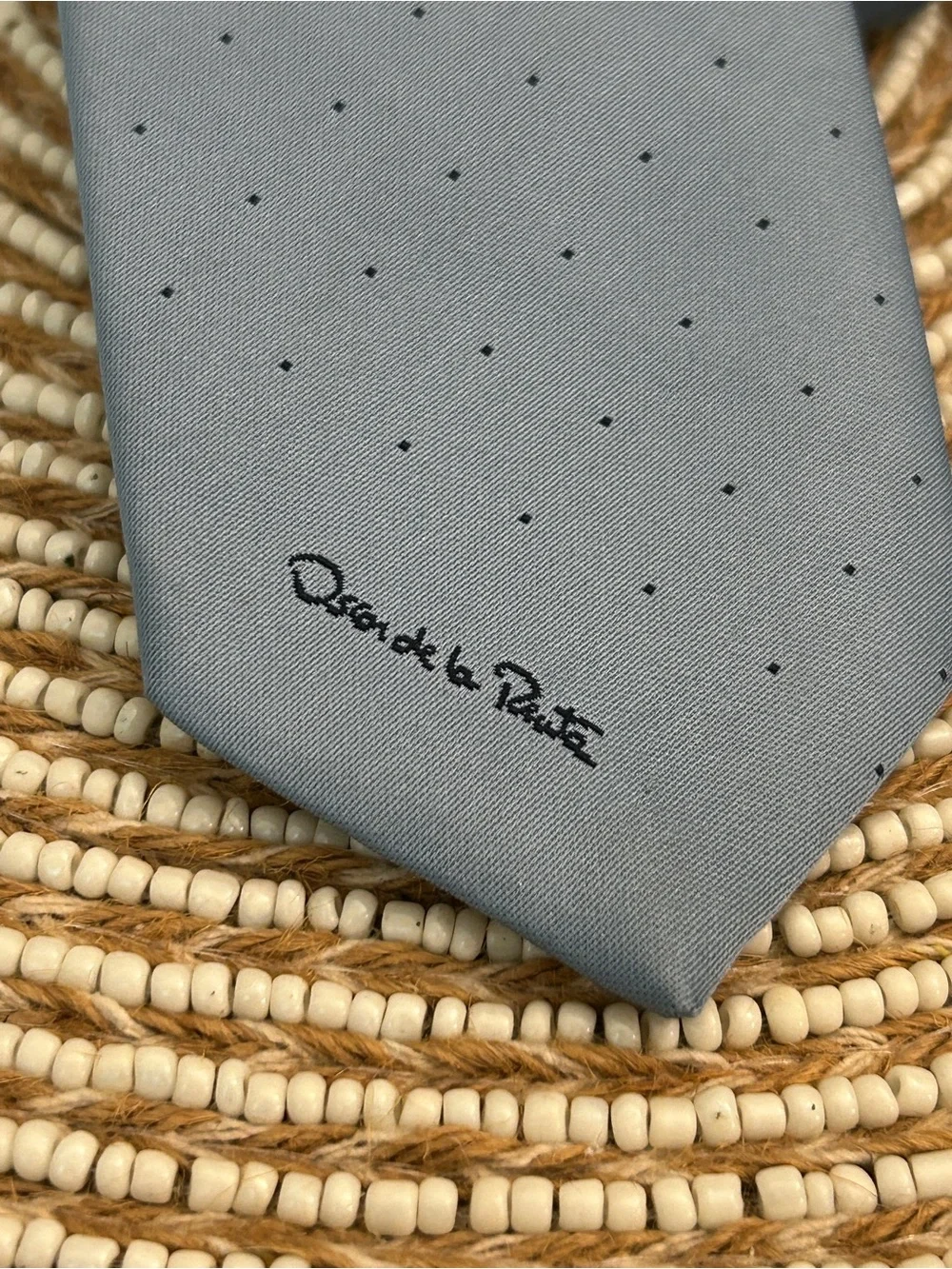 Vintage Oscar de la Renta Blue Polka Dot Necktie